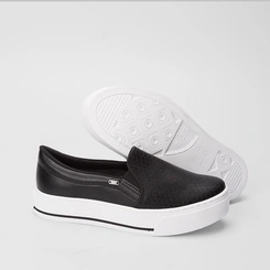 Slip On Via Marte Flatform Texturizado Preto