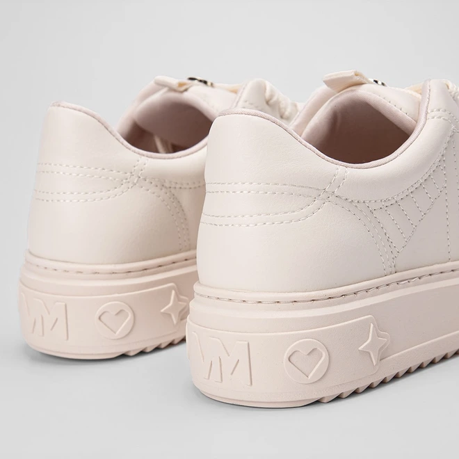 Tênis Via Marte Flatform Aplicação Logo Pesponto Bege