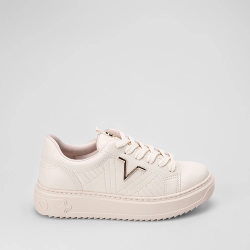 Tênis Via Marte Flatform Aplicação Logo Pesponto Bege