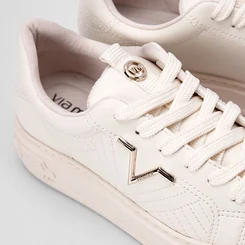 Tênis Via Marte Flatform Aplicação Logo Pesponto Bege