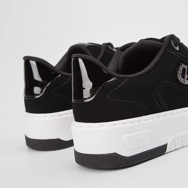 Tênis Via Marte Flatform Casual Logo Strass Nobuck Preto