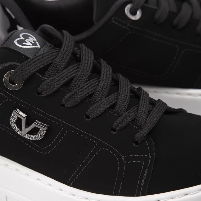 Tênis Via Marte Flatform Casual Logo Strass Nobuck Preto
