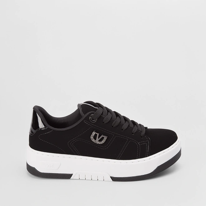 Tênis Via Marte Flatform Casual Logo Strass Nobuck Preto