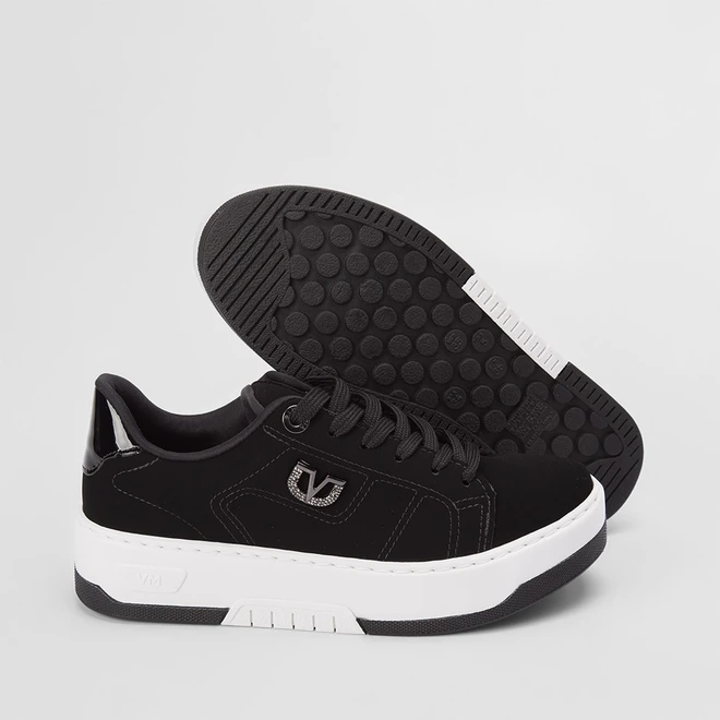 Tênis Via Marte Flatform Casual Logo Strass Nobuck Preto