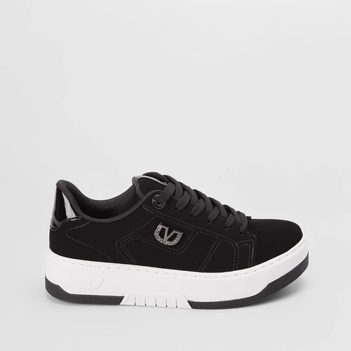 Tênis Via Marte Flatform Casual Logo Strass Nobuck Preto