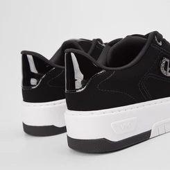 Tênis Via Marte Flatform Casual Logo Strass Nobuck Preto
