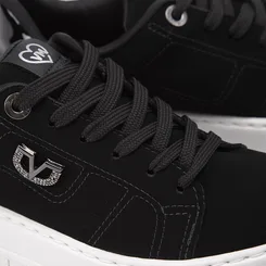 Tênis Via Marte Flatform Casual Logo Strass Nobuck Preto