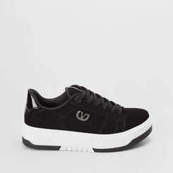 Tênis Via Marte Flatform Casual Logo Strass Nobuck Preto