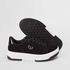 Tênis Via Marte Flatform Casual Logo Strass Nobuck Preto