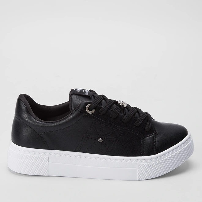 Tênis Via Marte Casual Feminino Detalhes Strass Preto