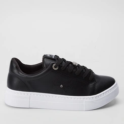 Tênis Casual Feminino Via Marte Detalhes Strass Preto & Branco