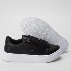 Tênis Casual Feminino Via Marte Detalhes Strass Preto & Branco