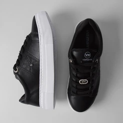 Tênis Casual Feminino Via Marte Detalhes Strass Preto & Branco