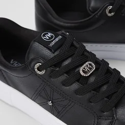 Tênis Casual Feminino Via Marte Detalhes Strass Preto & Branco