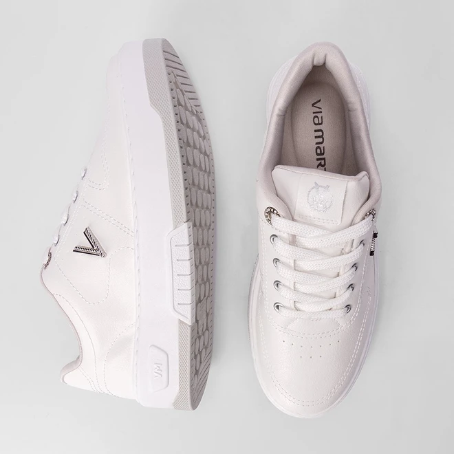 Tênis Via Marte Feminino Flatform Aplicação Ilhós Branco