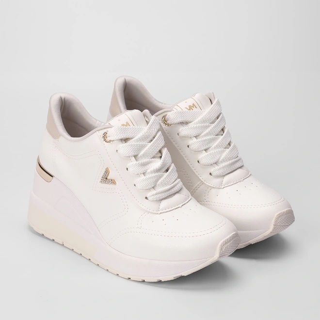 Tênis Via Marte Casual Anabela Feminino Aplicação Branco