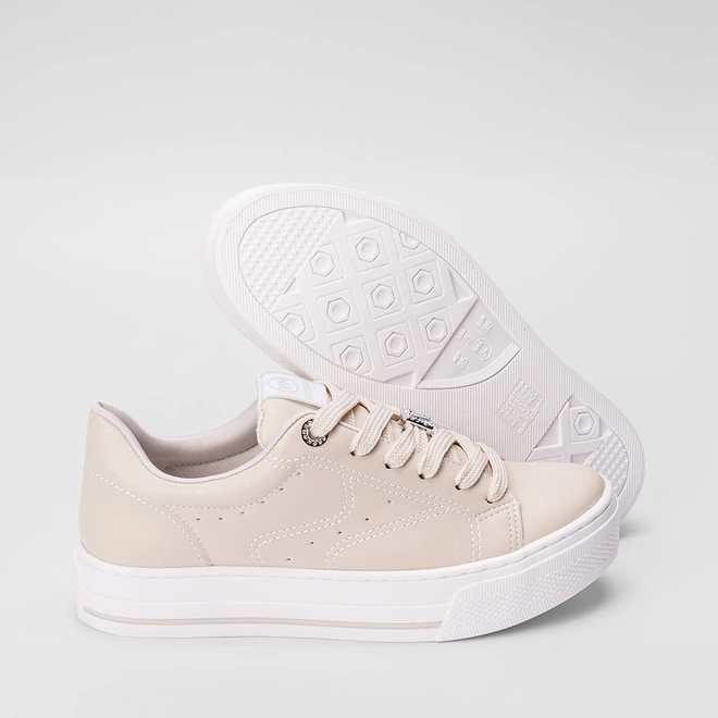 Tênis Via Marte Feminino Flatform Aplicação Logo Bege