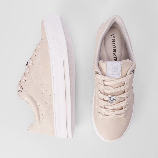 Tênis Casual Feminino Via Marte Flatform Aplicação Logo Bege