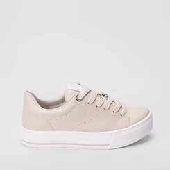 Tênis Casual Feminino Via Marte Flatform Aplicação Logo Bege