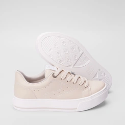 Tênis Casual Feminino Via Marte Flatform Aplicação Logo Bege