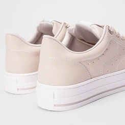 Tênis Casual Feminino Via Marte Flatform Aplicação Logo Bege
