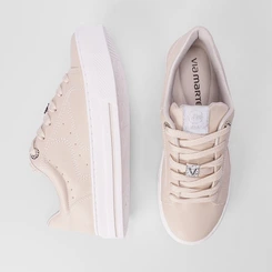 Tênis Casual Feminino Via Marte Flatform Aplicação Logo Bege