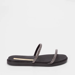 Rasteira Moleca Tiras Slim Strass Preto