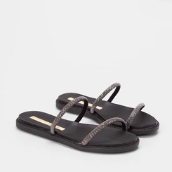 Rasteira Moleca Tiras Slim Strass Preto