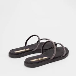 Rasteira Moleca Tiras Slim Strass Preto