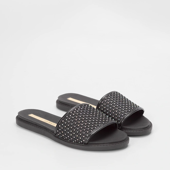 Rasteira Moleca Tira Larga Strass Preto