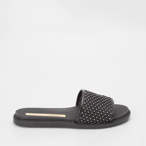 Rasteira Moleca Tira Larga Strass Preto