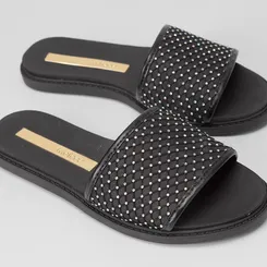 Rasteira Moleca Tira Larga Strass Preto
