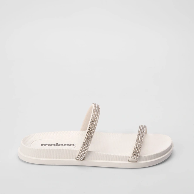 Rasteira Moleca Tira Dupla Strass Off White
