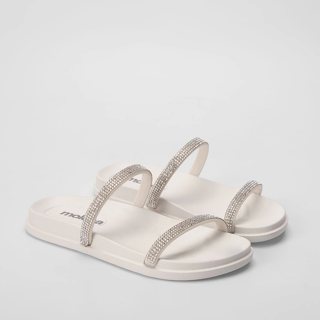 Rasteira Moleca Tira Dupla Strass Off White