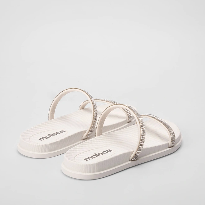 Rasteira Moleca Tira Dupla Strass Off White