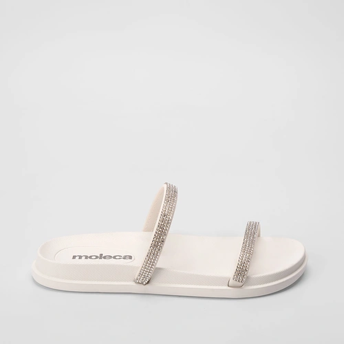 Rasteira Moleca Tira Dupla Strass Off White