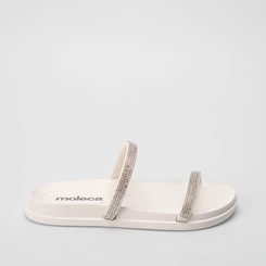 Rasteira Moleca Tira Dupla Strass Off White