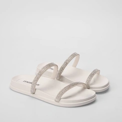 Rasteira Moleca Tira Dupla Strass Off White