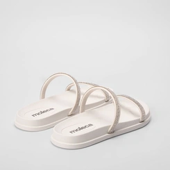 Rasteira Moleca Tira Dupla Strass Off White