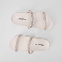 Rasteira Moleca Tira Dupla Strass Off White