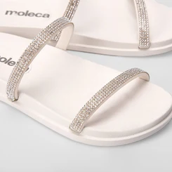 Rasteira Moleca Tira Dupla Strass Off White