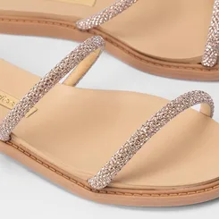 Rasteira Moleca Tiras Slim Strass Bege