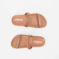 Rasteira Moleca Tira Dupla Strass Caramelo
