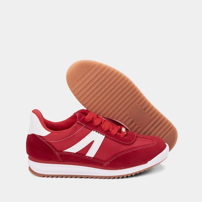 Tênis Casual Feminino Vizzano Recortes em Camurça Vermelho