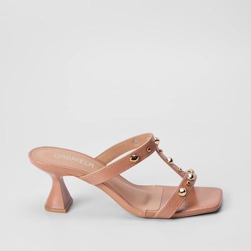 Tamanco Penélope Salto Taça Rebites Nude