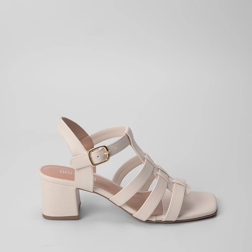 Sandália Gabriela Salto Bloco Tiras Aranha Off White