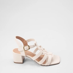 Sandália Feminina Gabriela Salto Bloco Tiras Aranha Off White