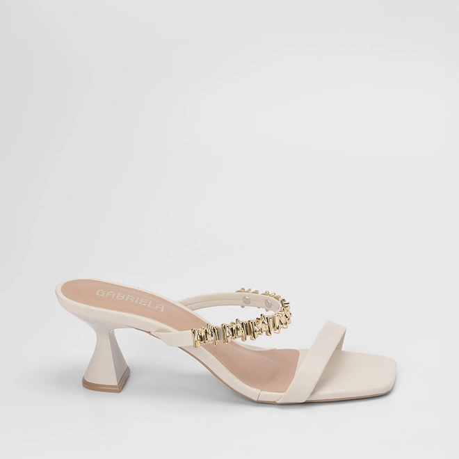 Tamanco Gabriela Salto Taça Aplicação Estilizada Off White