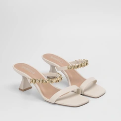 Tamanco Feminino Gabriela Salto Taça Aplicação Estilizada Off White