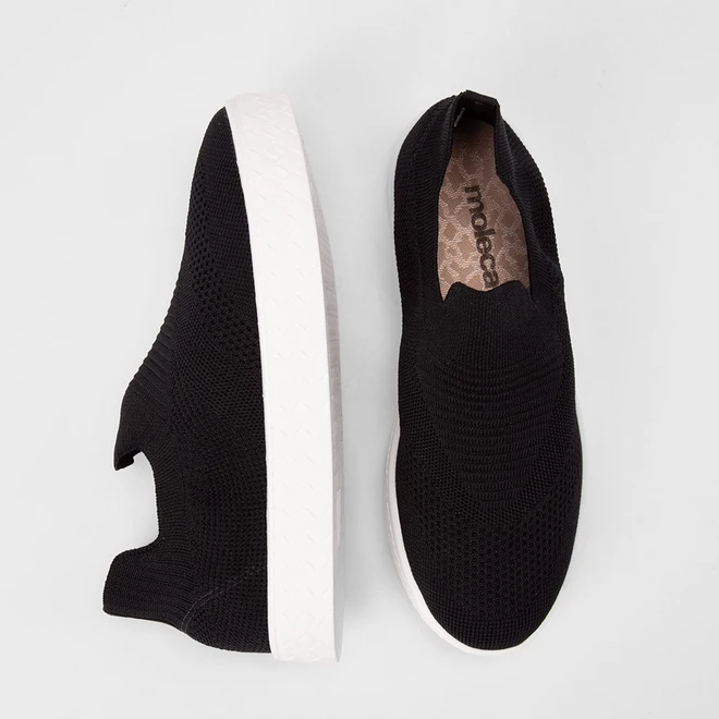 Slip On Feminino Moleca Knit Calce Fácil Preto